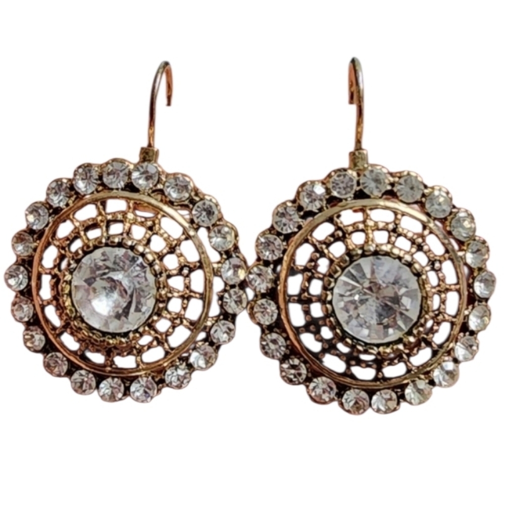 Goldtone Crystal Drop Earrings Vintage Style